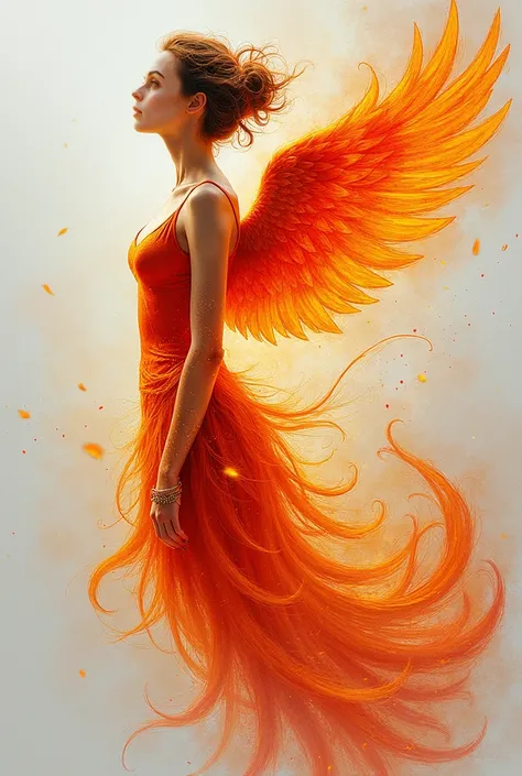 A woman reborn as a phoenix with the art of a colored pencil and a sketchbook 