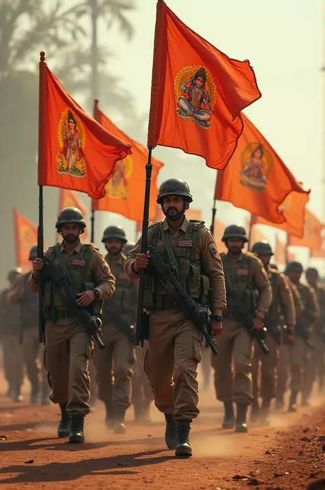 Hindu brigade of army. They help poor people and fight against the terrorism. That Brigade have sree ram flag, hanuman flag, shiv flag,  vabani flag.