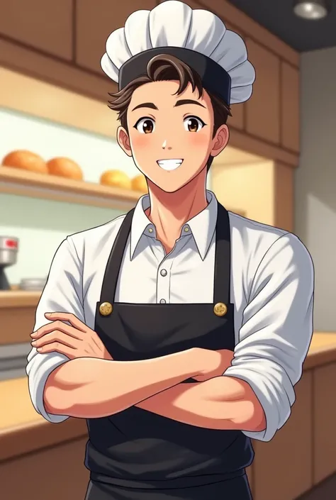 Bakery men, Anime, handsome, front view, one person only, with a bakery hat 