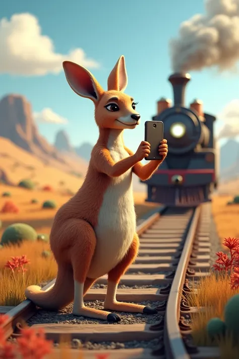 Kangaroo with a train taking selfies 