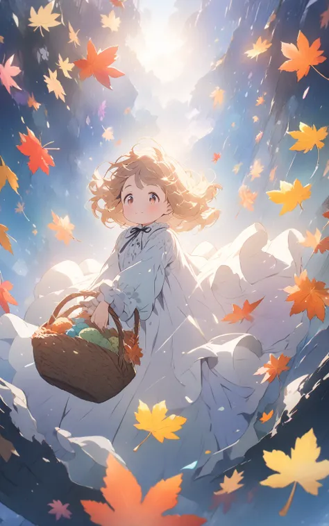 "A fall foliage adventure"
 prompt : "Cute girl, ((: 1.5)), (masterpiece: 1.2), (best quality: 1.2), (high definition: 1.1), Dramatic lighting, vibrant color palettes, Anime artwork, anime style, key visuals, cinematic composition, Dreamy watercolor-style ...