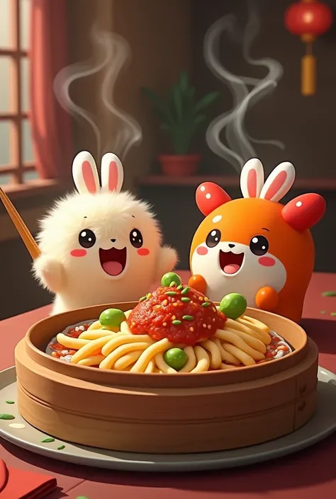 Dimsum mentai & dimsum bolognese cartoon make it like real