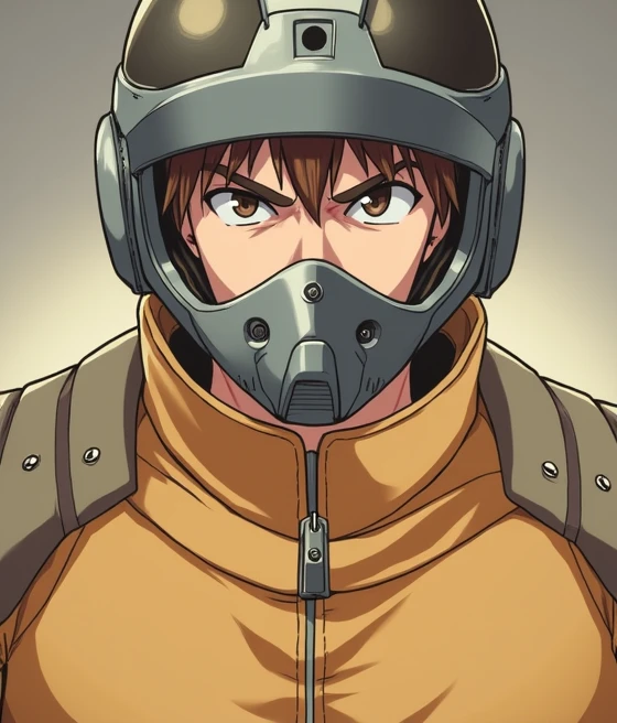 Anime, Simple background, Close-Up, High Resolution, Accurate, Detail, Anatomically Correct, Best Quality, Helmet, Man, Recolor, Cinematic Lighting, 