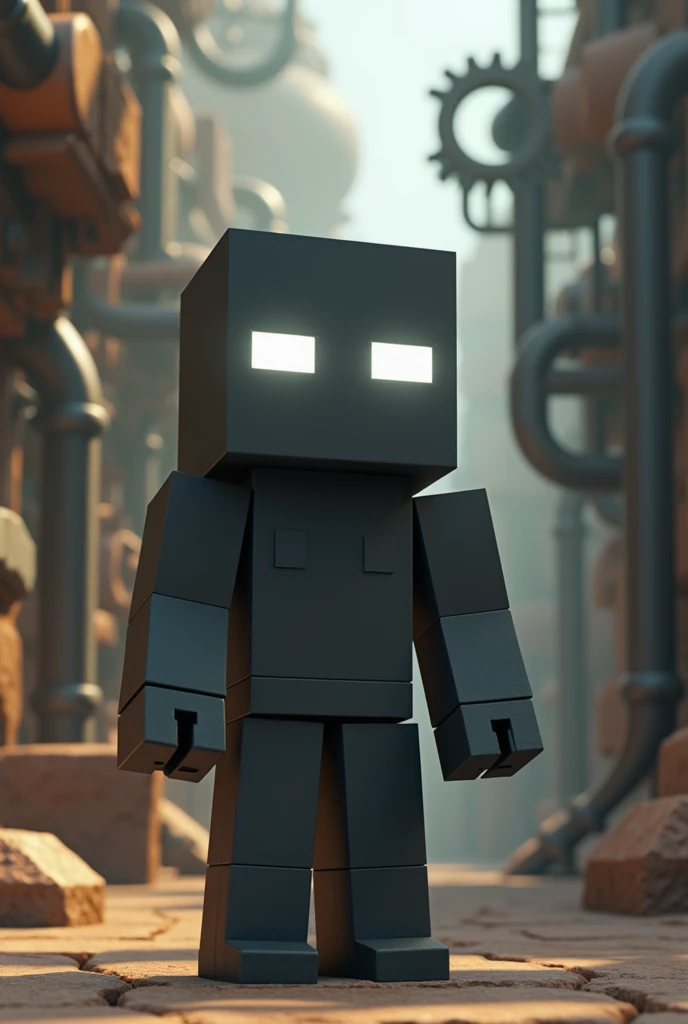 character low poly minecraft steampunk style, white eyes