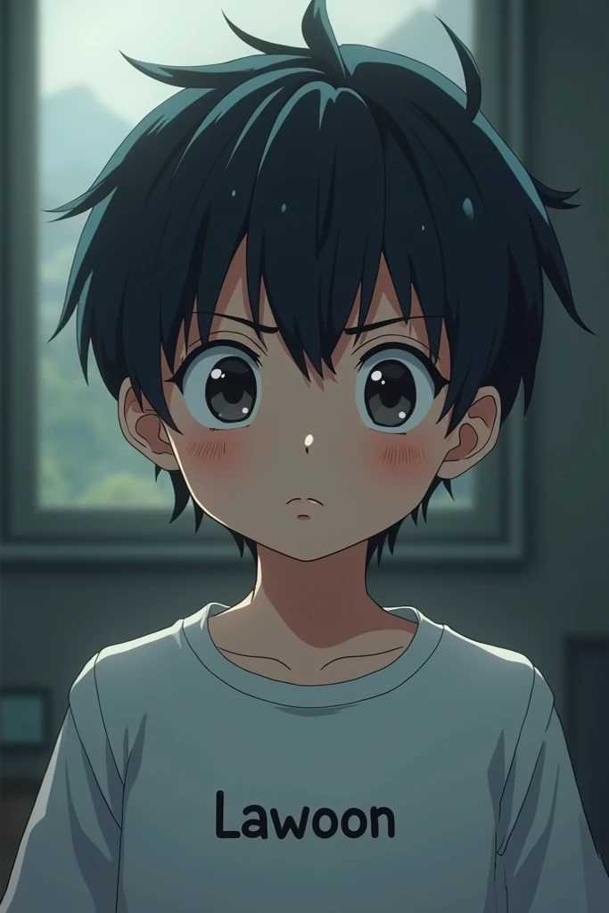 Lawoon logo in sad anime boy shirt 