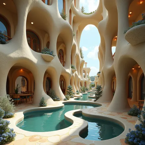 imaginary worlds ,  architectural fantasy in the style of Antoni Gaudi, interior,

abstraction, stylization, Surrealism, transparency,

aesthetically pleasing, beautiful,  High definition,  high detail
microworld , Micro-detailing,  drawing , asymmetry 