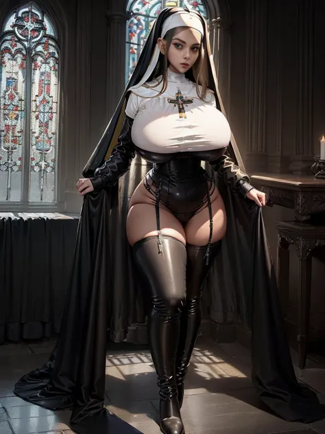 ( masterpiece, top quality,  best quality,  official art ,  beautiful and aesthetic :1.2), ( 1girl as nun :1.3), light skin,  ex...