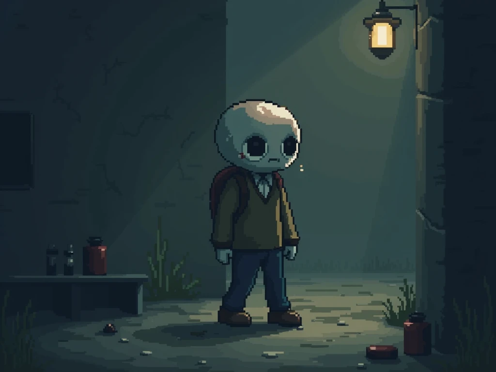 pixelart, drunken, walking, someone, dark, sad, alone