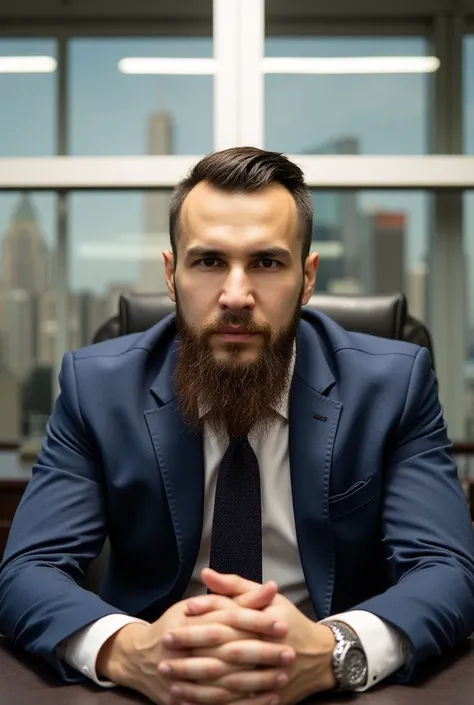 man brutal business man with long beard