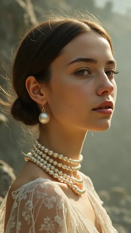  The effect of voluminous textured paste: Pretty girl in pearls ,  highly detailed , Surrealism