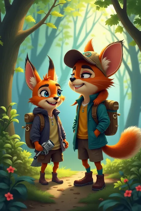 Meeting Fanny the Squirrel**  
- Scene: A vibrant forest where Marbel encounters Fanny, a cheeky, anthropomorphic squirrel with a mischievous grin.  
- Focus: Fanny perched on Marbel’s shoulder, holding a tiny gadget to signal their budding partnership.  
...