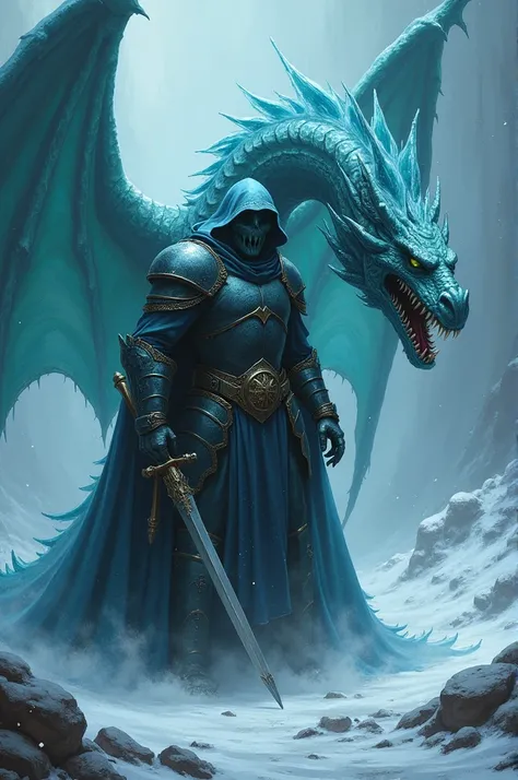 A plague knight with a huge ice dragon
