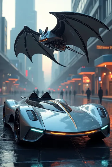 Futuristic car with bat wings in different angles 