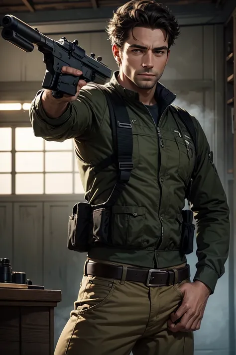  High Quality, realistic ,Man shooting a gun