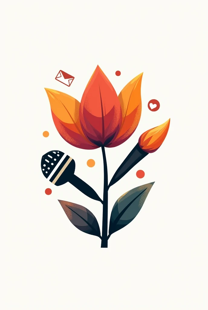 a flower logo composed of arts elements like brush, and envelope or mic