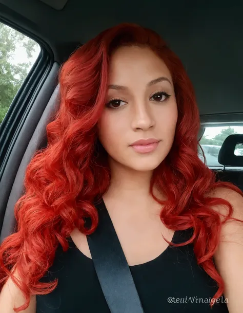 arafed woman with cabello rojo sitting in a car, with curly cabello rojo, with cabello rojo, cabello ondulado pelirrojo,  pelo rojo rizado , cabello rojo rizado, flowing cabello de jengibre, curly cabello rojo, with long cabello rojo, mujer pelirroja, wavy...