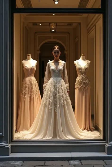 Fashionable window display model, with European style combined with European architecture is a safe and peaceful haven, the dresses have luxurious beauty.