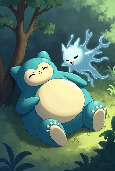 The pokémons Snorlax who sleeps and Ectoplama who tries to wake him up