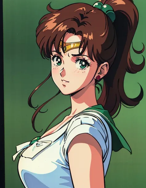  ( best quality, 4K, 8k,  high definition , masterpiece:1.2), Super detailed, (Realistic, photoRealistic, photo-Realistic:1.37) , 1990s ( style ), retro art style , 1990s anime cels  style ,  Sailor Jupiter,  medium breasts,( lingerie), ponytail,  jewelry,...