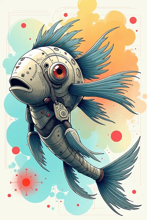 fish robot、Line art、masterpiece、 jumbled illustrations、Artistic