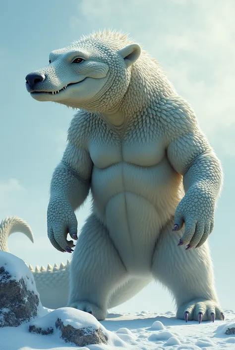 a hybrid combination of a aligators body with polar bearbody 