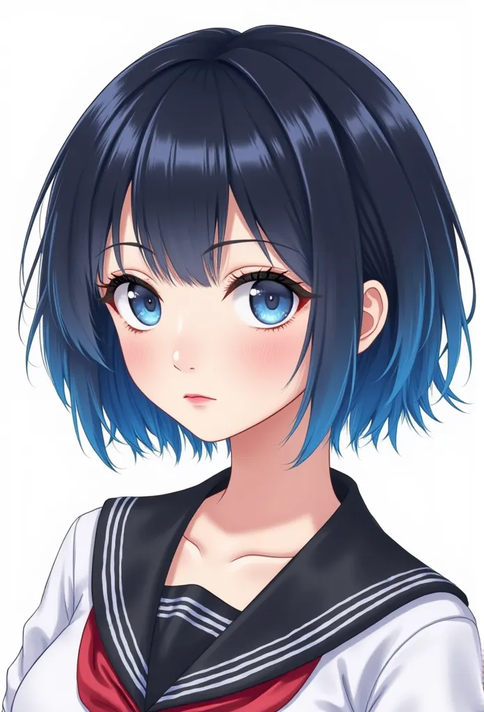 draw yuno in jujustu kaisen colored manga style, multicolored blue and black hair, short bobcut hair