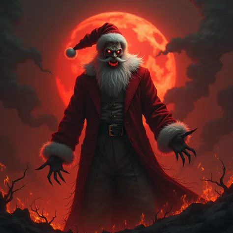 Evil santa with hell background