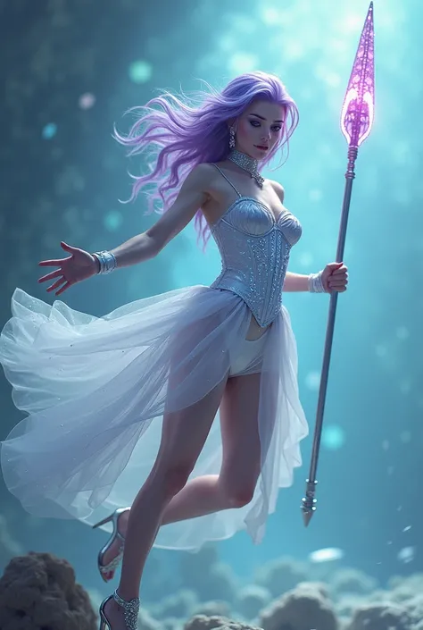 Cinematic photo, create the character in an imaginative, surreal environment that feel artistic and out-of-the-box. [5. Pearl Raider

Appearance: Pale skin with soft, glowing freckles, lavender hair cascading in waves, and violet eyes.

Clothing: A pearl-w...