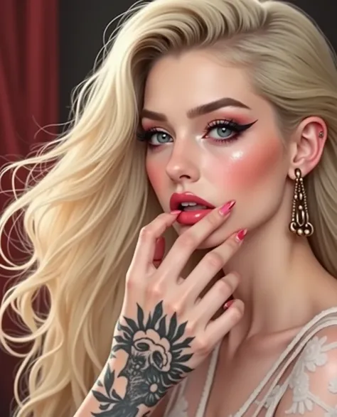  Beautiful young woman being drowned by a mans tattooed venous hand,She has long blonde hair , heavenly eyes ,white tea, full pink lips with gloss , beautiful and perfect face , beautiful and perfect fine features , the most beautiful female face in the wo...