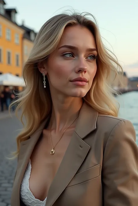 Create a beautiful blonde woman from Stockholm 