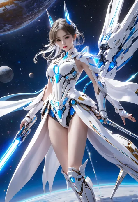 whole body、Android Girl、Light clothing、 light armor、Stiletto heels、Energy Wing 、energy saber、Milky Way、 High Quality 、masterpiece