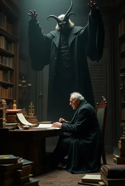 Take me a photo of Faust from the study scene where Mephisto has just changed from a black poodle into his actual figure