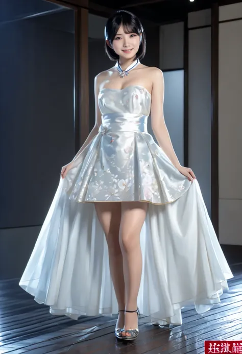 (masterpiece:1.3), (8k, Photographically,  RAW photo,  High Quality: 1.4),鞘を通して、Wear an evening dress、 beautiful attention to detail through the scabbard,Short dress {Transparent bottom},,  Japanese girl,Big Breasts、  full body shot 、 8k,  best quality, ma...