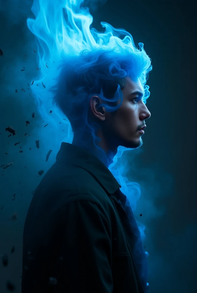 profile with gunshot effect and fire and blue flame