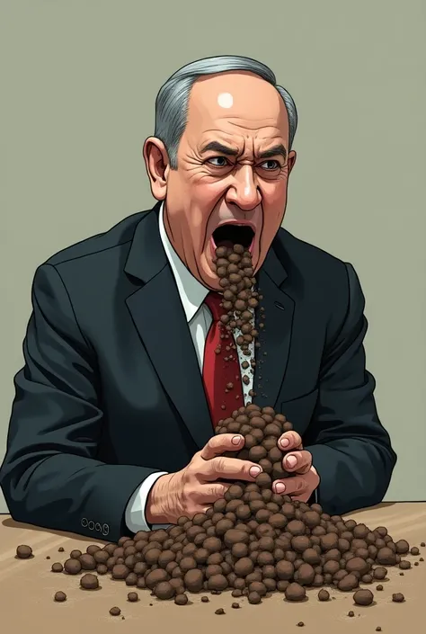 Netanyahu putting dog poop in his mouth 
