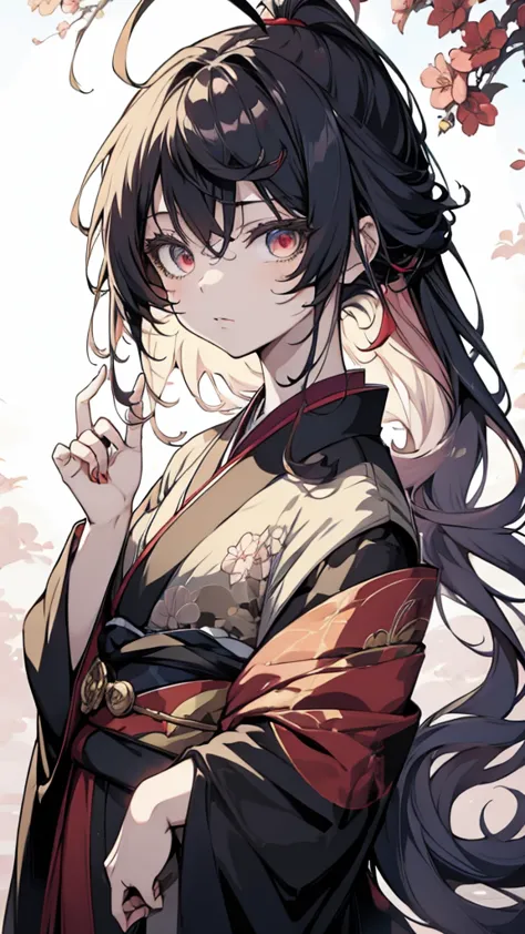 anime girl  in kimono outfit with red eyes and black hair, young   anime girl ,   anime girl ,  extra ,   anime moe art style , ...