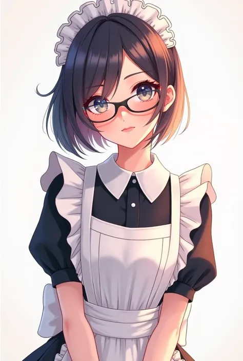 2D woman in maid dress and glasses