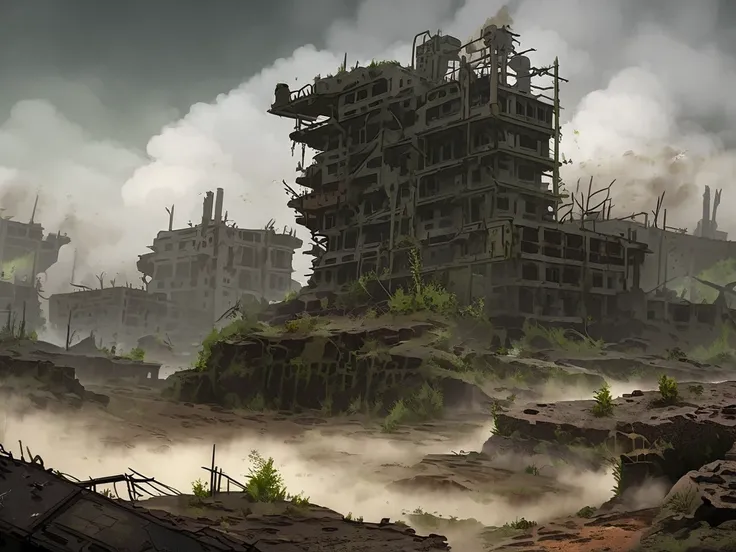 The wasteland ， Corroded Structures and Ruins Form Complex Terrain， Through the Fires of War and Industrial Catastrophe ，Poison Fog and Pollution ， Radiation Residues Flickering Glow ， Strange Plants and Abnormal Organisms 