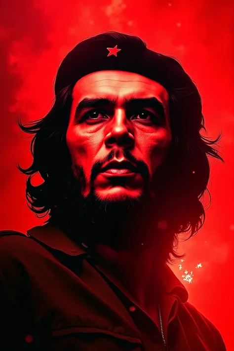 The famous image of the famous revolutionary leader Che Guevara will be on a red background. Where the emission of red light can be seen.