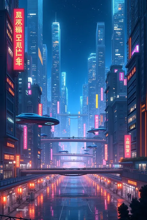 Anime futuristic city, night time