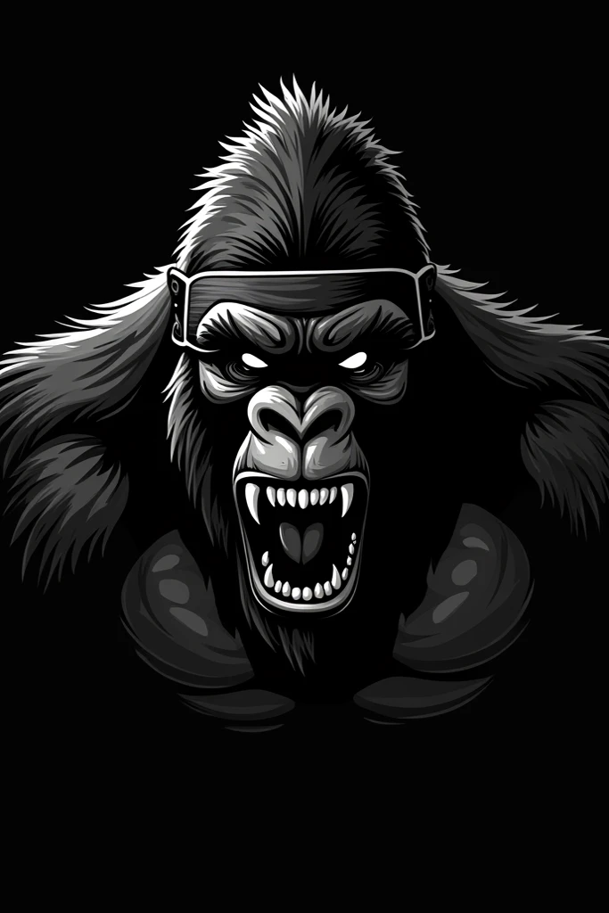 Create a black and white logo of a screaming gorilla wearing a skimask