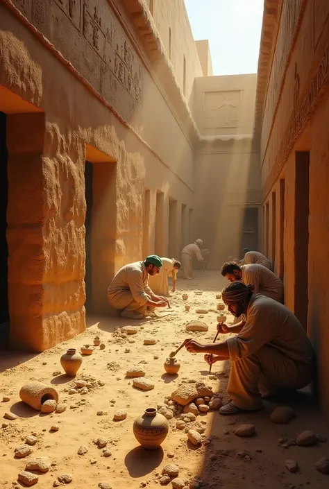 Draw a picture inside an Egyptian house that is being dug up to find something 