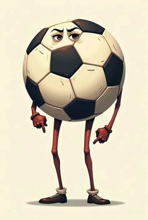  Make a soccer field ball with hands and legs and a serious face looking up, and with one hand pointing down 