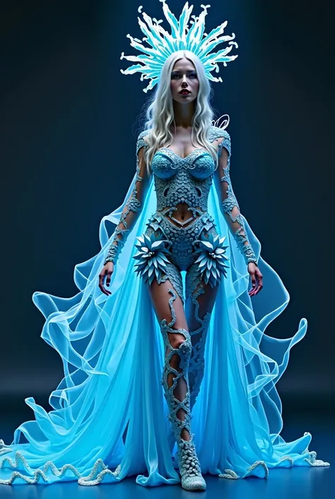  Beauty pageant type fantasy costume, inspired by a Ocean Goddess ,  and using characteristic elements of the region , that represents the marine life