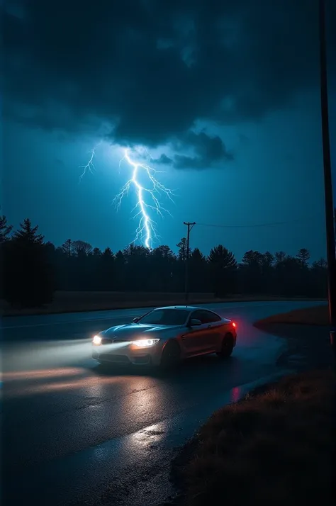 Bmw at night thunderstorm