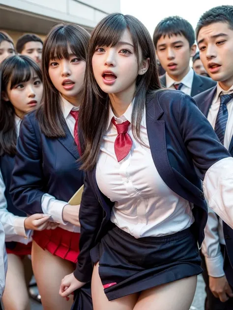 Horny male students hunt for neat and beautiful female students ,  female students who are suddenly taken off their school uniforms in front of the public from the front by male students and are wearing sexy underwear , Female students who are surrounded b...