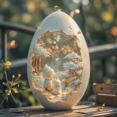 ZOZ_XUANHUAN A masterpiece within an eggshell: a miniature landscape unfolds, crafted with precision in hollow-carved Chinese craftsmanship. Tiny trees, birds, and streams swirl inside the delicate eggshell canvas, as if painted by tiny brushes. White pape...