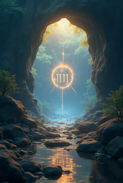 Give me an image of a three-dimensional portal in the background and forward the number (11:11)