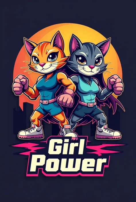 Make a logo for the sports store make two super powerful tabby dolls with the lower name Girlpower