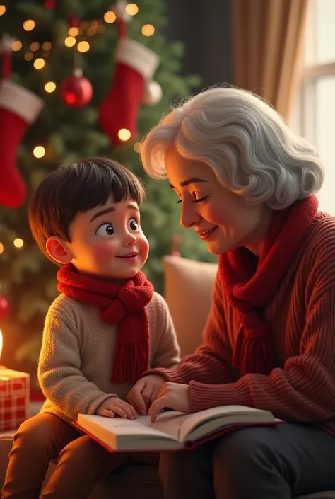 Boy with his grandmother at Christmas 